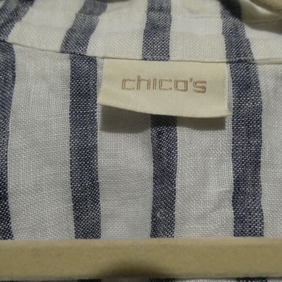 Chicos Large Sleeveless Cardigan Vest Blue and White Belted MISSING SIZE TAG - Picture 5 of 8